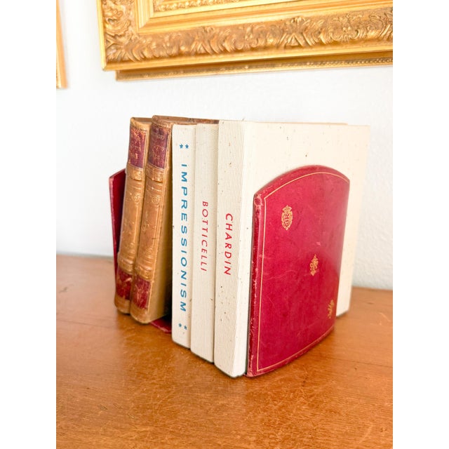 Vintage Red and Gold Florentine Leather Folding Bookends For Sale - Image 9 of 9