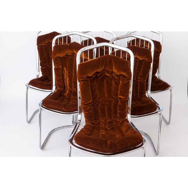 Mid-Century Modern Italian Chrome Cantilever Dining Chairs attributed to Gastone Rinaldi for Rima, 1970s, Set of 6 For Sale - Image 9 of 13