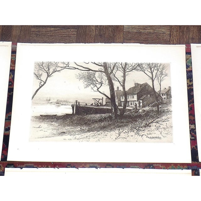 Realism Antique 19th Century Folio Size Signed Cityscape/Landscape Etchings - Set of 7 For Sale - Image 3 of 10