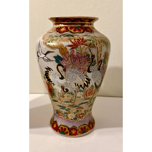 Chinoiserie Large Chinoiserie Vases With Cranes and Flowers - A Pair For Sale - Image 3 of 8