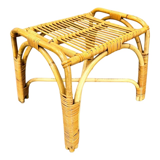 Mid-Century Modern Czechoslovakian Rattan Stool, 1970s For Sale