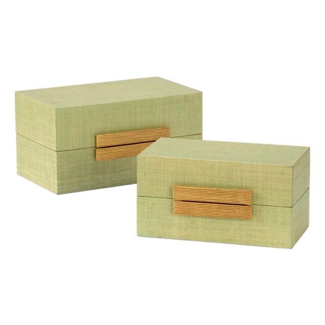 Raffia Boxes - Seafoam, Set of 2 For Sale
