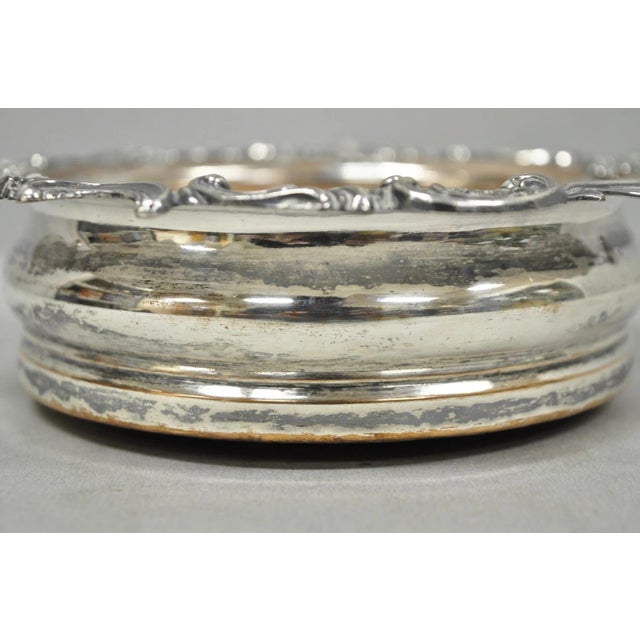 Silver Vintage English Victorian Silver Plated Floral Repousse Bar Wine Bottle Coaster For Sale - Image 8 of 15