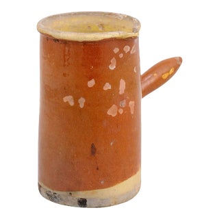 French 19th Century Rustic Pitcher with Rust Colored Glaze and Straight Handle For Sale