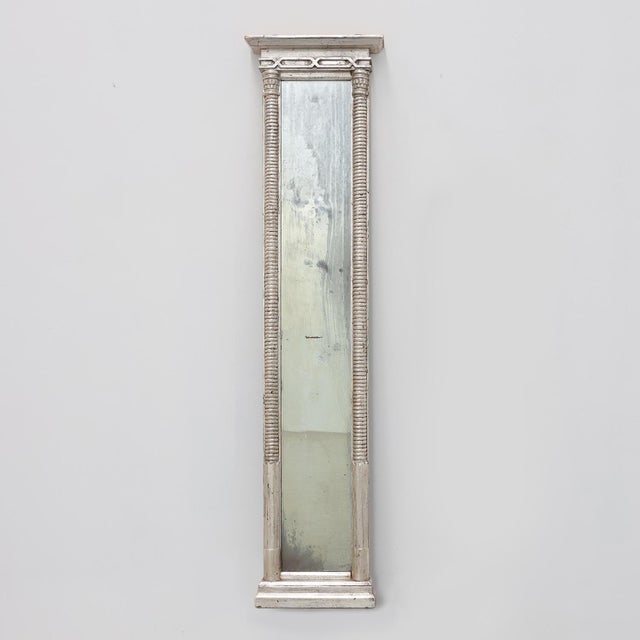 Neoclassical Silver Leaf Pier Mirror with Ringed Columns and Cornice, Italy, 1850 For Sale - Image 12 of 12
