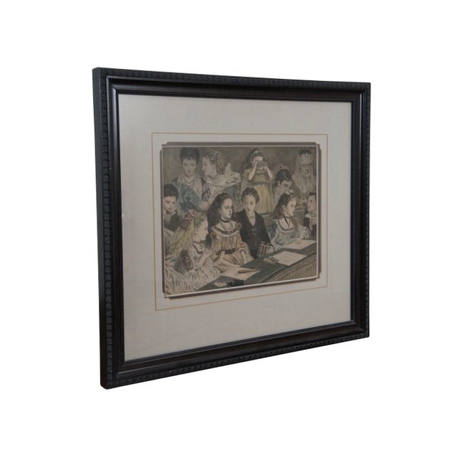 Framed late 19th century hand colored engraving depicting "The Children's Pantomime Party at Covent Garden Theatre" by...