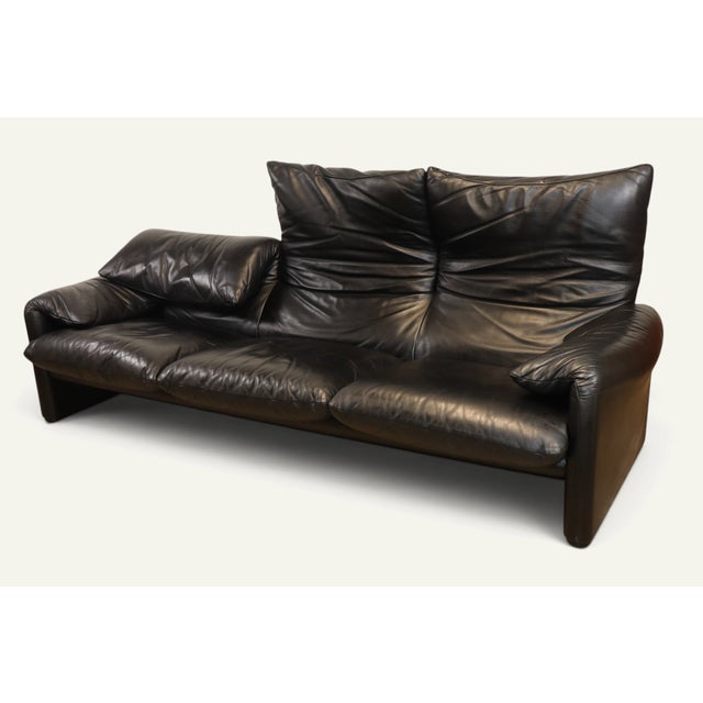 Maralunga 3-Seater Sofa in Black Leather by Vico Magistretti for Cassina, 1970s For Sale - Image 14 of 18