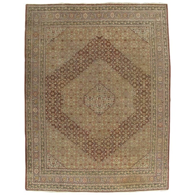 Antique Tabriz Carpet, Handmade Persian Rug in Masculine Gold, Brown and Taupe For Sale - Image 17 of 17
