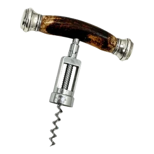 Large Fine Quality Vintage Mid Century John Hasselbring N. Y. Sterling Silver & Stag Horn Antler Wine Corkscrew