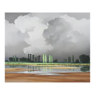 Late 20th Century Modernist Cloudy Landscape Painting For Sale