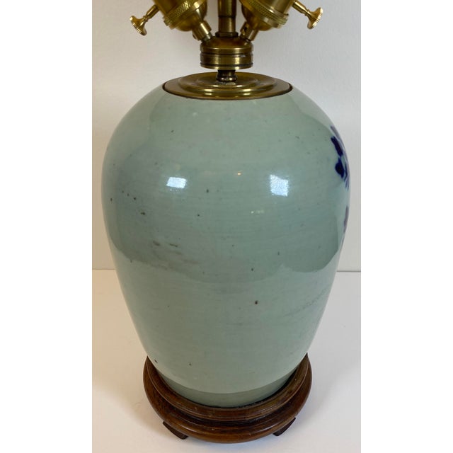 Late 19th Century Blue and White French Porcelain Table Lamp With White Shade For Sale - Image 13 of 14