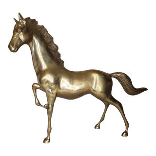 Vintage Mid-Century Modern Large Brass Galloping Horse Statue Figure For Sale