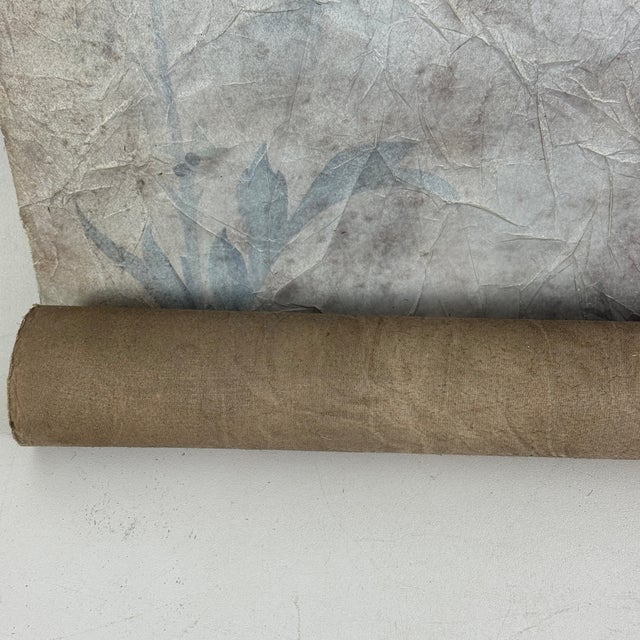 Large & Unusual Salvaged French Canvas Panel of Hand Painted Cameo & Design in Faint Blue For Sale - Image 9 of 9