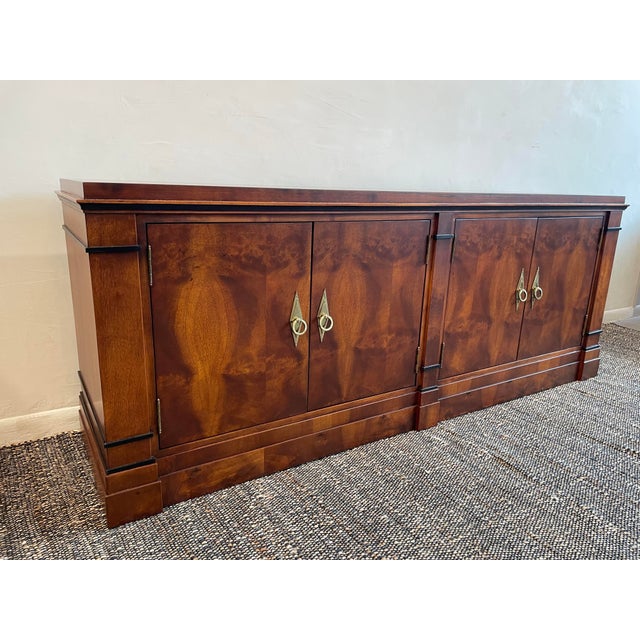 Wood Vintage 1970s Credenza Dresser Wood With Diamond Brass Pulls For Sale - Image 7 of 9