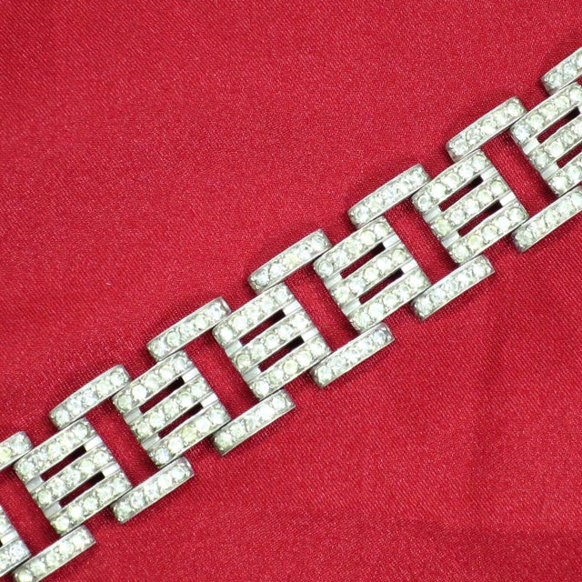 Art Deco Vintage Art Deco Rhodium Crystal Link Bracelet 1920s For Sale - Image 3 of 9