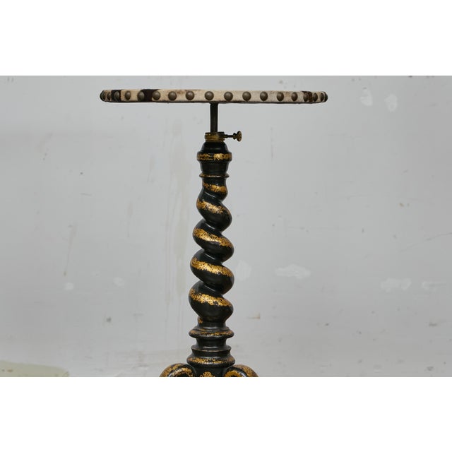 English Ebonized Barley Twist Pedestal Table with Zebra Hide and Gilt Detailing For Sale - Image 11 of 12