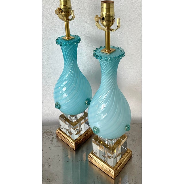 Mid 20th Century Vintage Italian Murano Glass Lamps - A Pair For Sale - Image 5 of 12