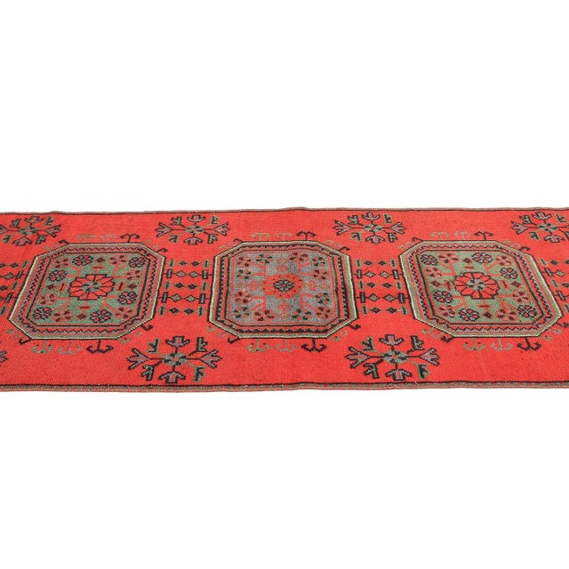 Mid 20th Century Red Vintage Turkish Oushak Runner For Sale - Image 4 of 7