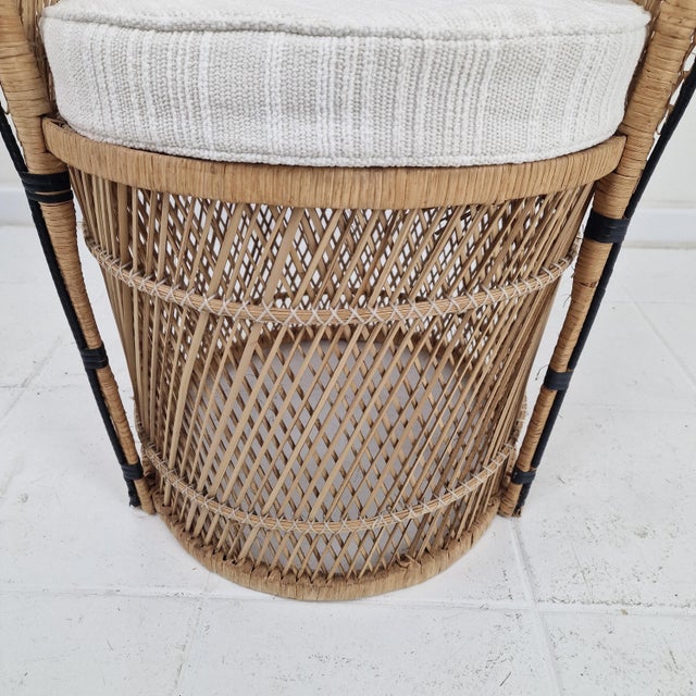 Mid-Century Boho Chic Rattan Barrel Chair with Outdoor Cushion, 1970s For Sale - Image 11 of 12