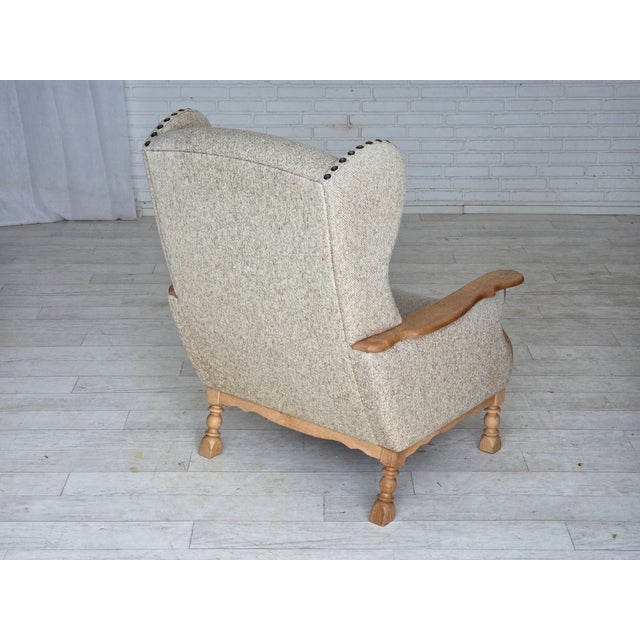 Danish Highback Armchair in Wool and Oak, 1970s For Sale - Image 12 of 18