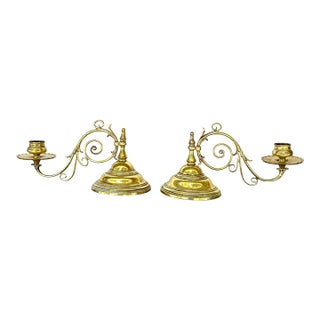 Pair of English 19th Century Brass Piano Candleholders Signed Wt&s For Sale