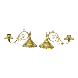 Pair of English 19th Century Brass Piano Candleholders Signed Wt&s