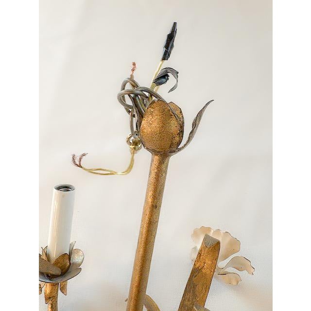 Early 20th Century Early 20th Century Gold, Painted Floral 3-Light Chandelier For Sale - Image 5 of 6