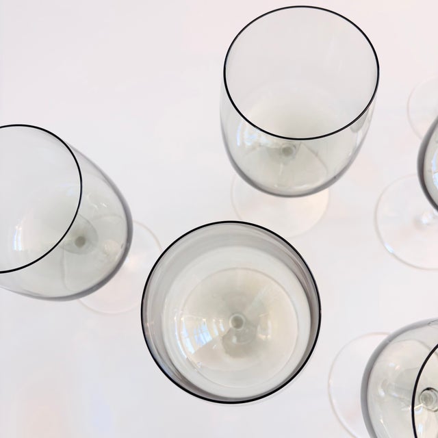 Glass Mid Century "Cora" Smoke Glass Wine Glasses by Peill & Putzler, Germany - 11 Ounces - Set of 6 For Sale - Image 7 of 7