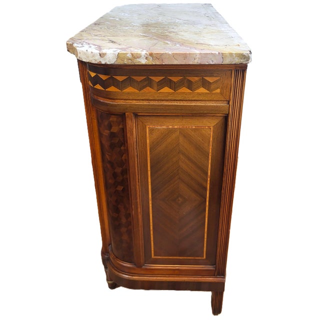 Early 20th Century Antique French Louis XVI Inlaid Marble Top & Mirror Door Cabinet Buffet Chest For Sale - Image 5 of 16