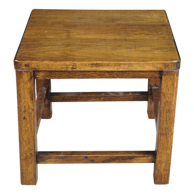 Antique 1920s Mission Arts & Crafts Oak Stool Side Table Plant Sculpture Stand For Sale