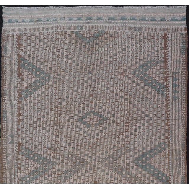 Vintage Turkish embroidered flat-weave rug with neutral-toned geometric design. Keivan Woven Arts- Geometric design...