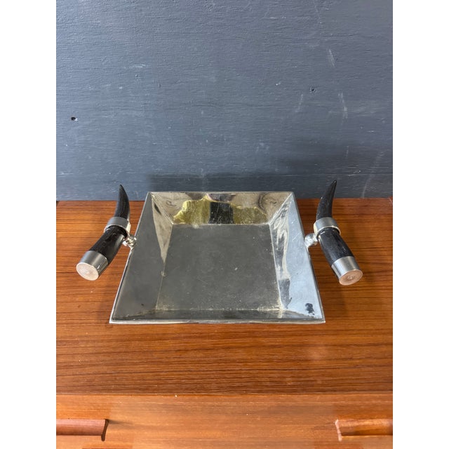 Vintage Art Deco Style Chrome Horn Tray No marked. Dimensions:12”w x9”d x 4”h Condition:good used condition