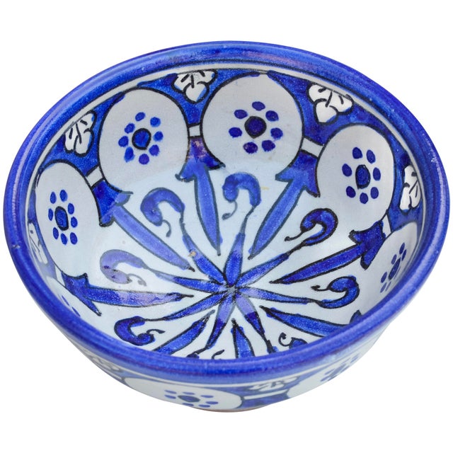 Mid 20th Century Handmade Moroccan Ceramic Bowl With Blue Hues For Sale - Image 4 of 9