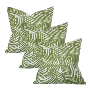 Kravet Heat Wave Palm 22" Square Designer Pillows With Feather Down Inserts - Set of 3 For Sale