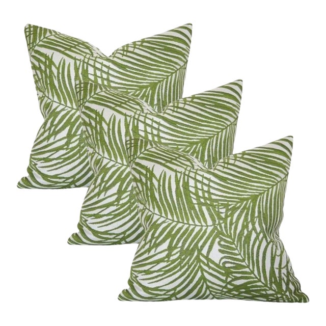 Kravet Heat Wave Palm Designer Feather Down Pillows 22" Square - Set of 3 For Sale