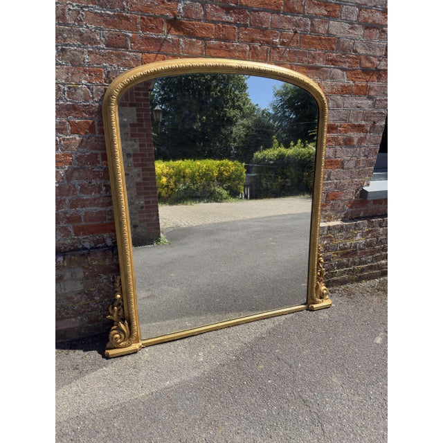 Large Antique English Arched Top Gilt Overmantle Mirror, 1800s For Sale - Image 6 of 7
