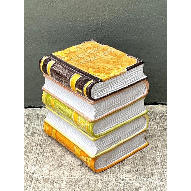 Vintage Italian Glazed Ceramic Books Low Stool For Sale - Image 14 of 18