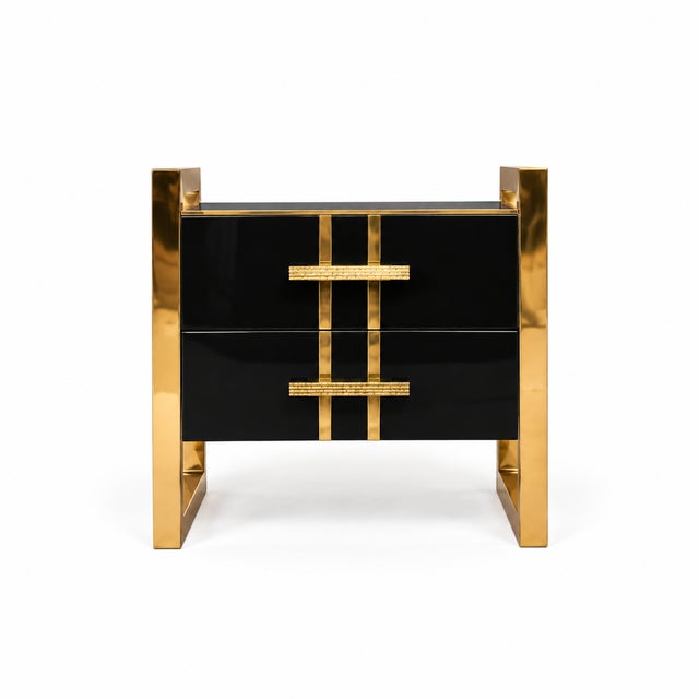 Contemporary Black Glass and Brass Bedside Tables with Two Drawers from Justfurnituress SRL, Set of 2 For Sale - Image 3 of 10