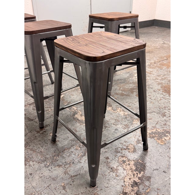 Metal Industrial Style Stacking Counter Stools, Set of Four For Sale - Image 7 of 12