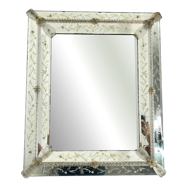 Large Mid-Century Venetian Murano Glass Mirror in the style of Ercole Barovier, 1960s For Sale