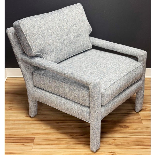 Mid 20th Century Newly Upholstered Vintage MCM Parsons Chair in Rich Blue Tweed For Sale - Image 5 of 12