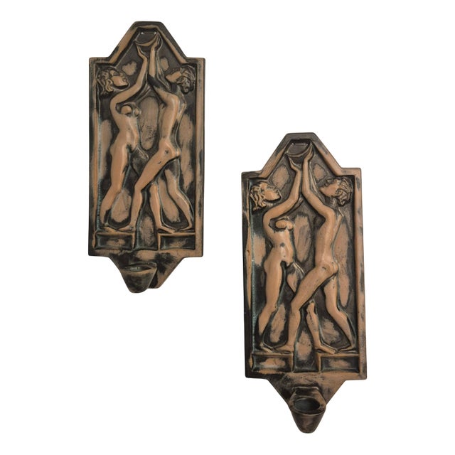 Swedish Grace Art Deco Wall Candleholders in Earthenware, 1920s, Set of 2 For Sale
