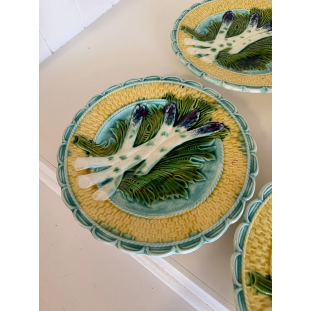 Antique French Barbotine Majolica Asparagus Plates, Circa 1880–1900 - Set of Four For Sale - Image 4 of 10