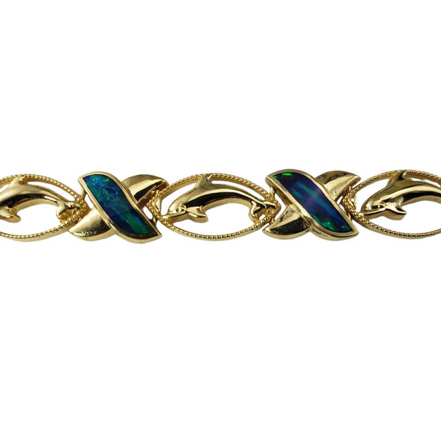 Mid 20th Century Mid 20th Century 14 Karat Yellow Gold & Black Opal Xo Dolphin Bracelet For Sale - Image 5 of 8