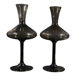 Vintage Balboa Venetian Smoked Glass Footed Decanters / Vases Handmade in Italy - A Pair For Sale