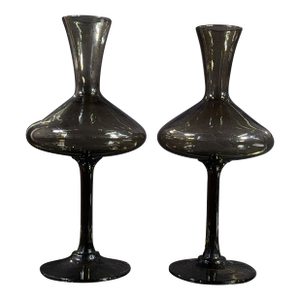 Vintage Balboa Venetian Smoked Glass Footed Decanters / Vases Handmade in Italy - A Pair
