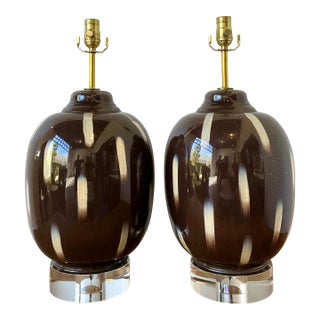 Vintage Painted Glass Lamps - A Pair For Sale