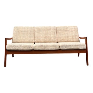 Three-Seater Sofa in Beige Wool and Teak by Ole Wanscher for Cado For Sale