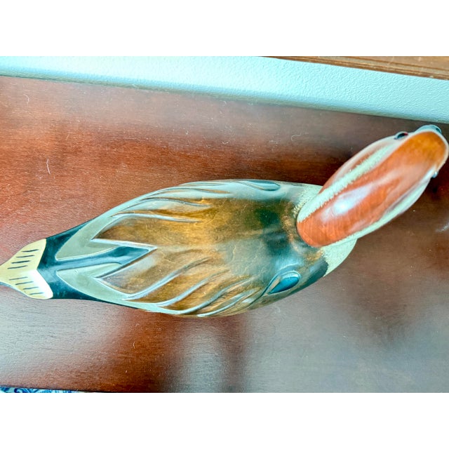1980’s Vintage Hand-Carved Pintail Duck Decoy – Rustic Americana Folk Art by Wooden Duck Factory For Sale - Image 10 of 12
