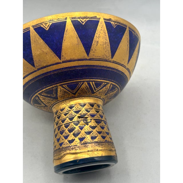 1990s Mary Rich Gilded Footed Porcelain Bowl – Blue & Gold Studio Pottery, Signed For Sale - Image 9 of 9